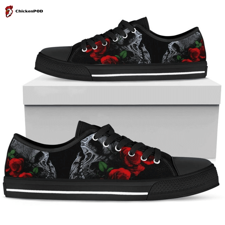 Skull Rose Flower Halloween Gift Low Top Shoes Gift For Men Women Skull Rose Flower Halloween Gift Low Top Shoes Gift For Men Women